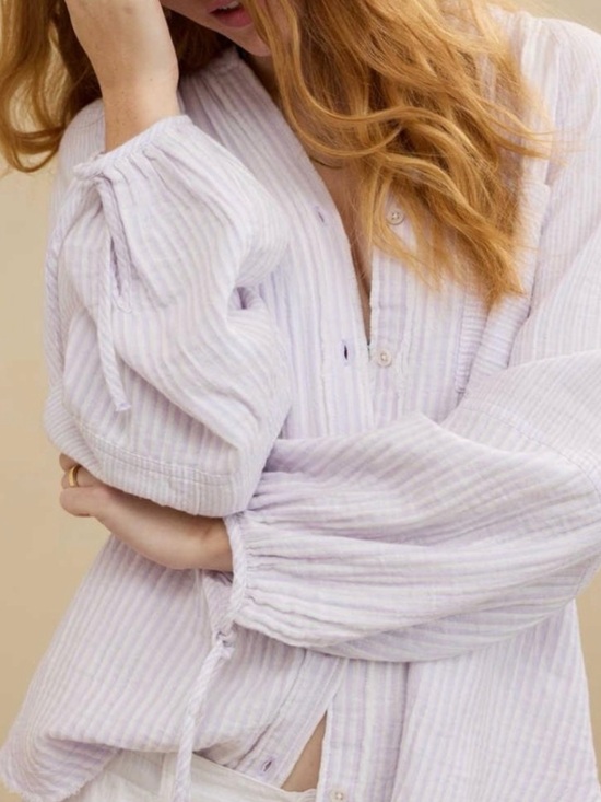 aerie Other - Aerie Daybreak Button Up Shirt Size Large Purple Cotton Stripe Purple Cover Up